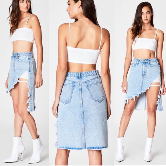 Carmar Trenton Iras Asymmetrical High Cut Out Jean Skirt, size 26 - Picture 1 of 10